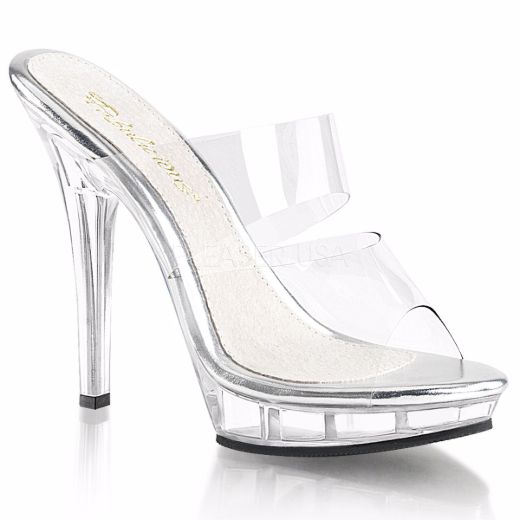 Product image of Fabulicious Lip-102 Clear/Clear, 5 inch (12.7 cm) Heel, 3/4 inch (1.9 cm) Platform Slide Mule Shoes