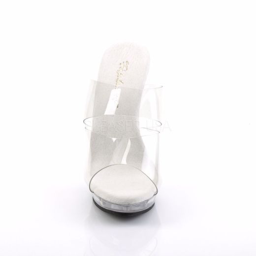 Product image of Fabulicious Lip-102 Clear/Clear, 5 inch (12.7 cm) Heel, 3/4 inch (1.9 cm) Platform Slide Mule Shoes