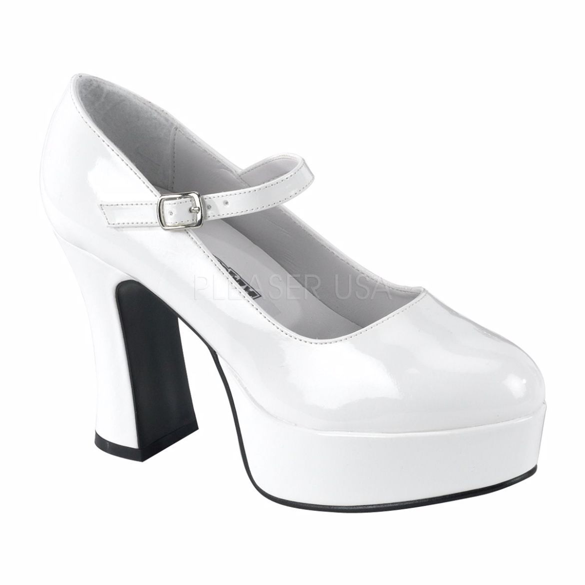 Product image of Funtasma Maryjane-50 White Patent, 4 inch (10.2 cm) Heel, 1 1/2 inch (3.8 cm) Platform Court Pump Shoes