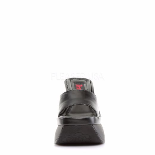 Product image of Demonia Pace-01 Black Vegan Leather, 4 1/2 inch (11.4 cm) Wedge Slide Mule Shoes