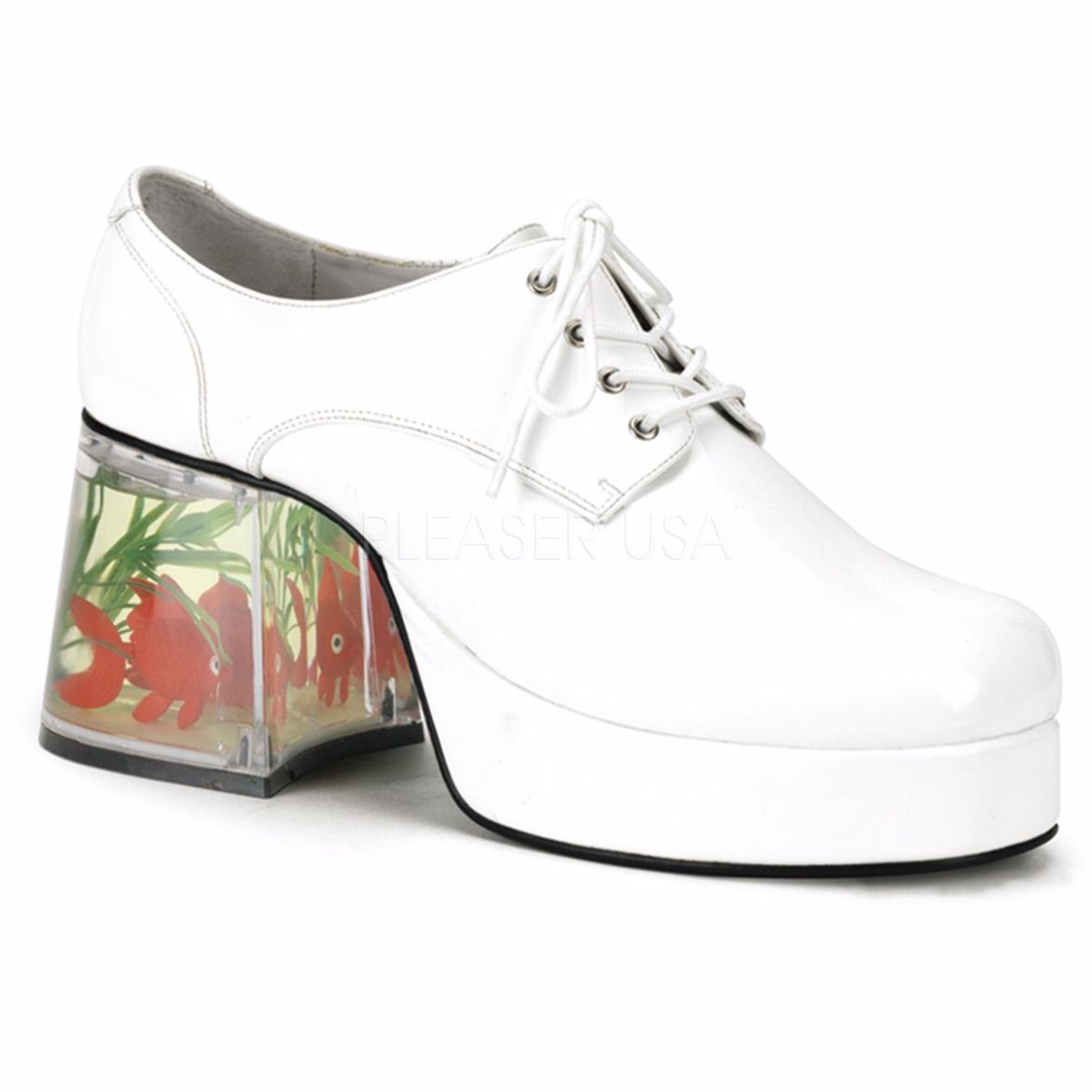 Product image of Funtasma Pimp-02 White Patent, 3 1/2 inch (8.9 cm) Heel, 1 1/2 inch (3.8 cm) Platform Court Pump Shoes
