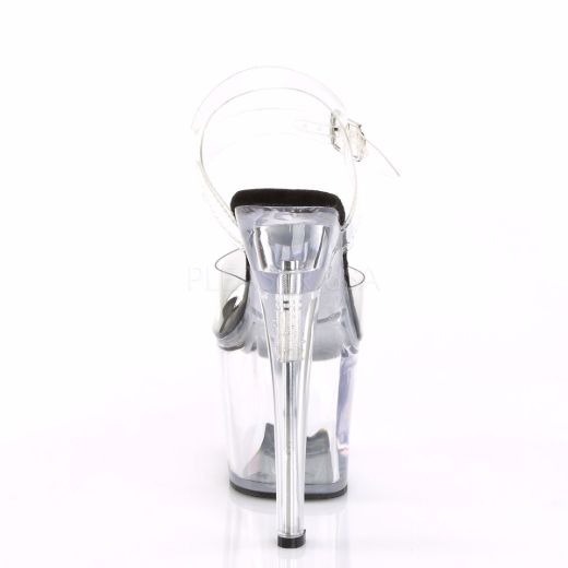 Product image of Pleaser Radiant-708 Clear-Black/Clear, 7 inch (17.8 cm) Heel, 3 1/4 inch (8.3 cm) Platform Sandal Shoes