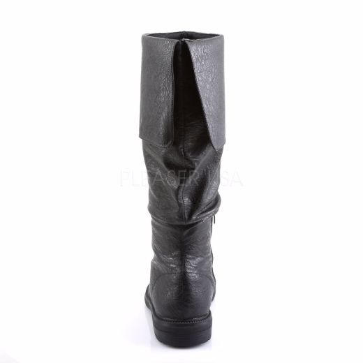 Product image of Funtasma Robinhood-100 Black Distressed Pu, 1 inch (2.5 cm) Flat Heel Knee High Boot