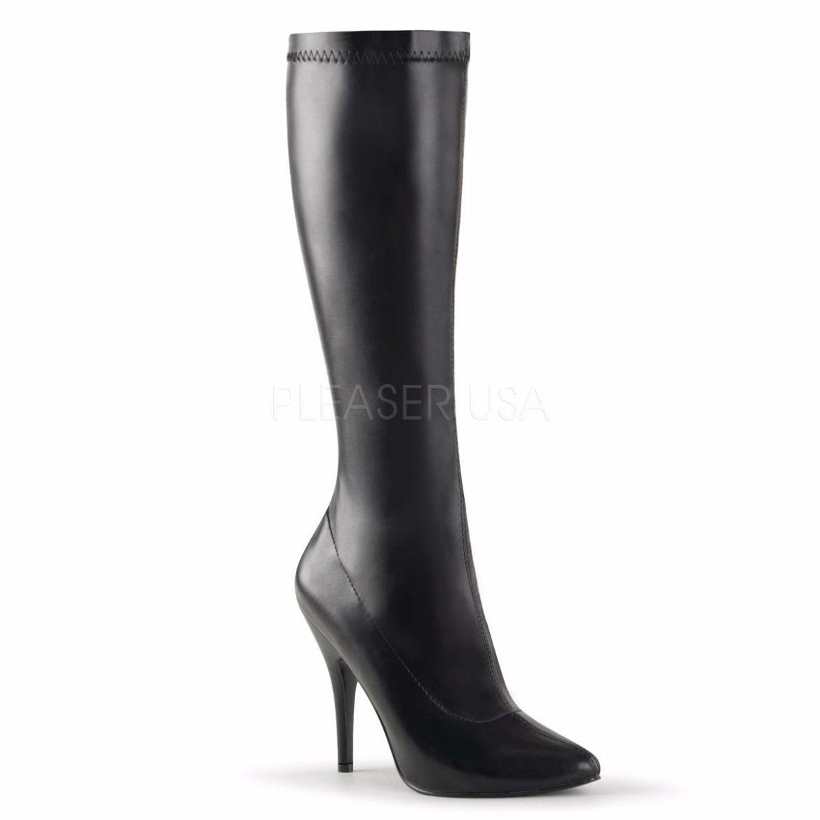Product image of Pleaser Seduce-2000 Black Stretch Faux Leather, 5 inch (12.7 cm) Heel Knee High Boot