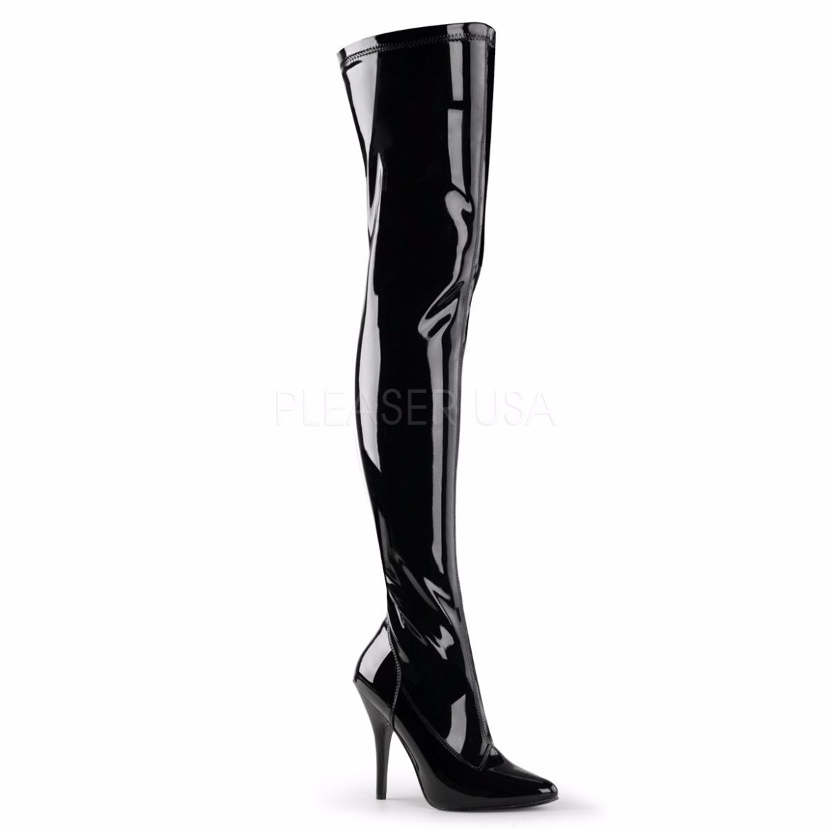 Product image of Pleaser Seduce-3000 Black Stretch Patent, 5 inch (12.7 cm) Heel Thigh High Boot