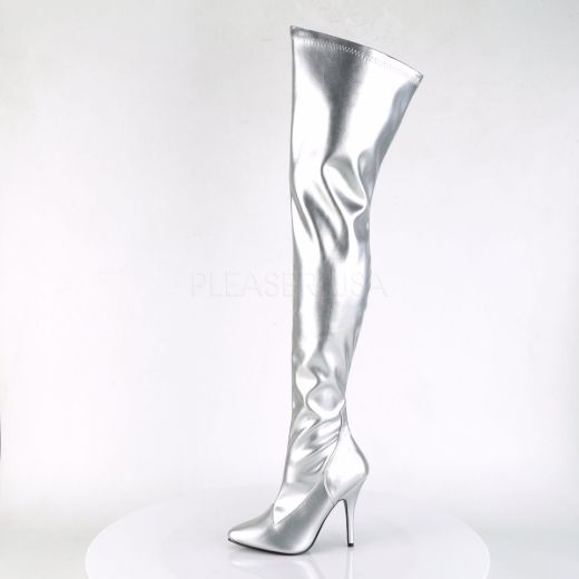 Product image of Pleaser Seduce-3000 Silver Stretch Faux Leather, 5 inch (12.7 cm) Heel Thigh High Boot