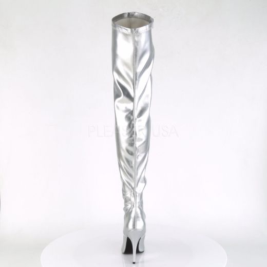 Product image of Pleaser Seduce-3000 Silver Stretch Faux Leather, 5 inch (12.7 cm) Heel Thigh High Boot