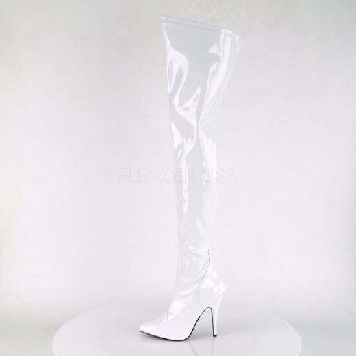 Product image of Pleaser Seduce-3000 White Stretch Patent, 5 inch (12.7 cm) Heel Thigh High Boot