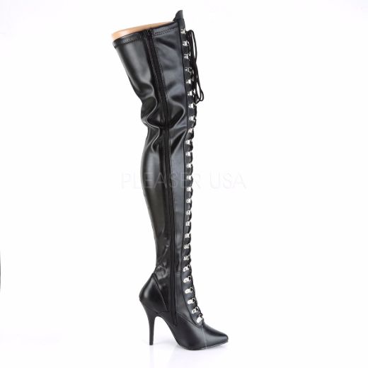 Product image of Pleaser Seduce-3024 Black Stretch Faux Leather, 5 inch (12.7 cm) Heel Thigh High Boot