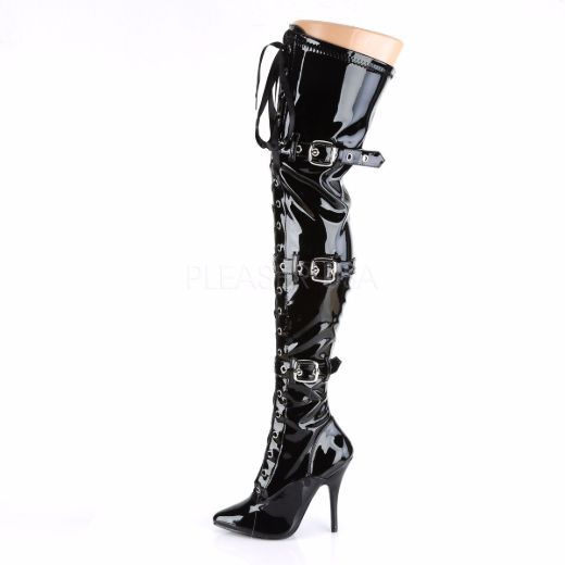 Product image of Pleaser Seduce-3028 Black Stretch Patent, 5 inch (12.7 cm) Heel Thigh High Boot