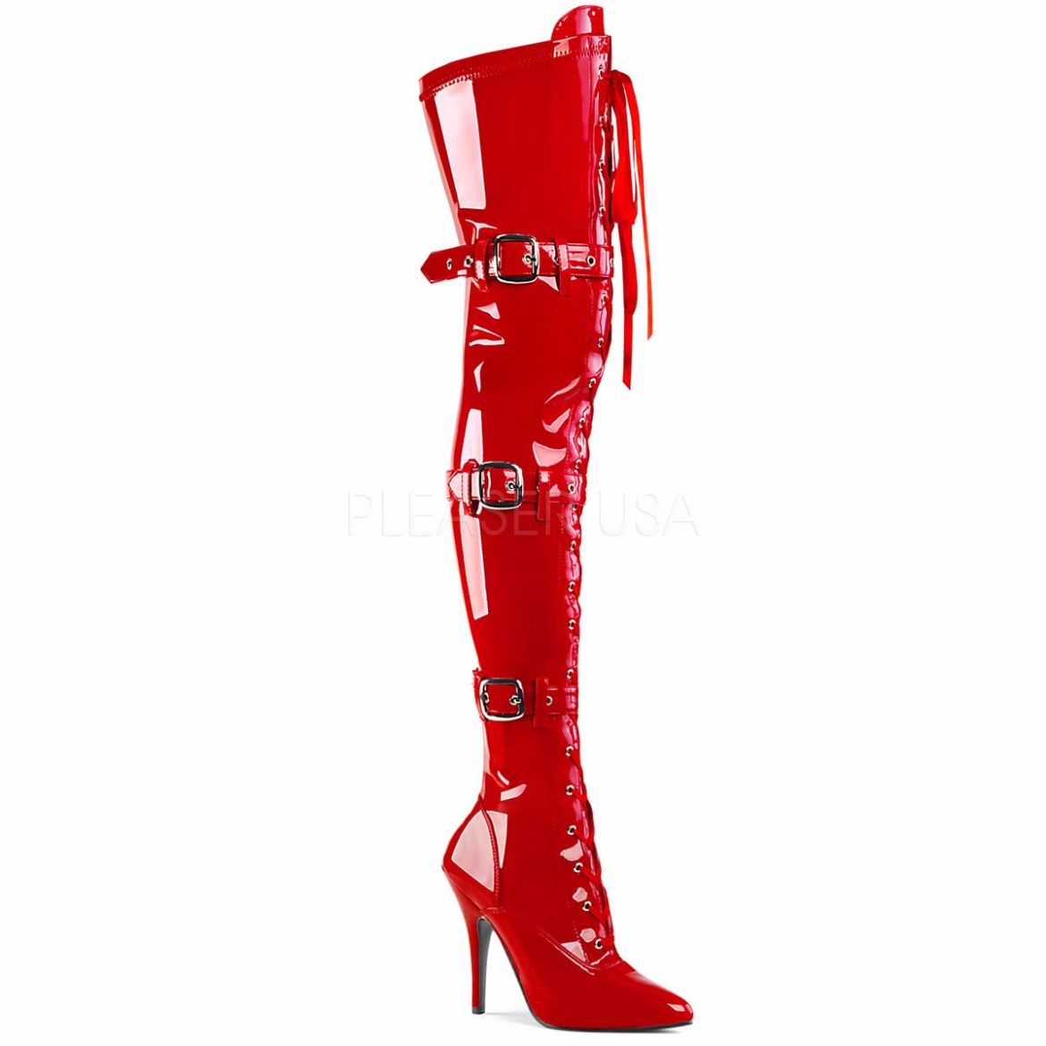 Product image of Pleaser Seduce-3028 Red Stretch Patent, 5 inch (12.7 cm) Heel Thigh High Boot