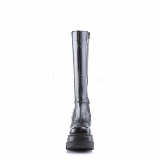 Product image of Demonia Shaker-100 Black Vegan Leather, 4 1/2 inch Platform Knee High Boot