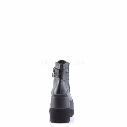 Product image of Demonia Shaker-52 Black Vegan Leather, 4 1/2 inch (11.4 cm) Wedge Platform Ankle Boot