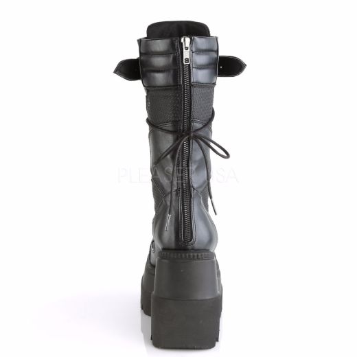 Product image of Demonia Shaker-70 Black Vegan Leather, 4 1/2 inch (11.4 cm) Wedge Platform Knee High Boot