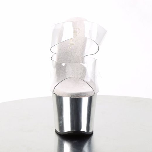 Product image of Pleaser Sky-302 Clear/Silver Chrome, 7 inch (17.8 cm) Heel, 2 3/4 inch (7 cm) Platform Slide Mule Shoes