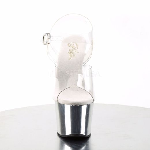 Product image of Pleaser Sky-308 Clear/Silver Chrome, 7 inch (17.8 cm) Heel, 2 3/4 inch (7 cm) Platform Sandal Shoes