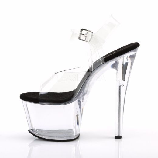 Product image of Pleaser Sky-308 Clear-Black/Clear, 7 inch (17.8 cm) Heel, 2 3/4 inch (7 cm) Platform Sandal Shoes