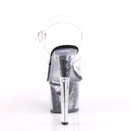 Product image of Pleaser Sky-308Gf Clear/Black Multi Glitter, 7 inch (17.8 cm) Heel, 2 3/4 inch (7 cm) Platform Sandal Shoes