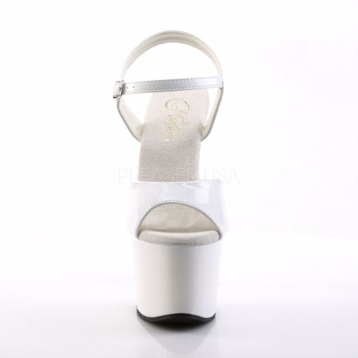 Product image of Pleaser Sky-309 White Patent/White, 7 inch (17.8 cm) Heel, 2 3/4 inch (7 cm) Platform Sandal Shoes