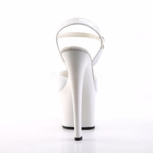 Product image of Pleaser Sky-309 White Patent/White, 7 inch (17.8 cm) Heel, 2 3/4 inch (7 cm) Platform Sandal Shoes