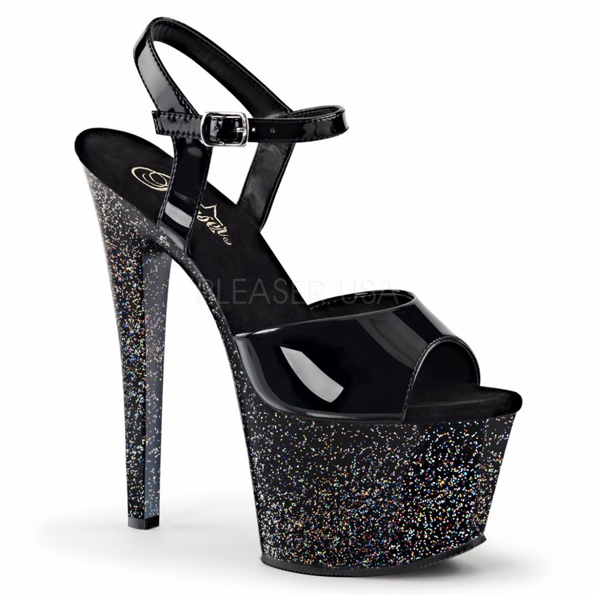 Product image of Pleaser Sky-309Mg Black/Black, 7 inch (17.8 cm) Heel, 2 3/4 inch (7 cm) Platform Sandal Shoes