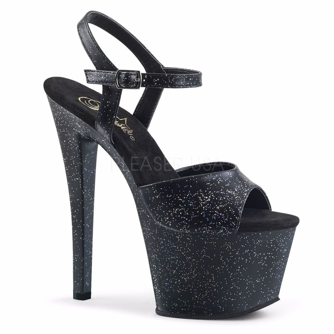 Product image of Pleaser Sky-309Mmg Black Faux Leather/Black Matte, 7 inch (17.8 cm) Heel, 2 3/4 inch (7 cm) Platform Sandal Shoes
