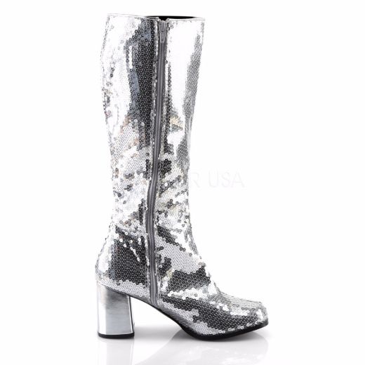 Product image of Bordello Spectacul-300Sq Silver Sequins, 3 inch (7.6 cm) Heel Knee High Boot