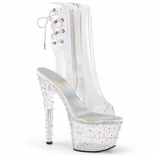 Product image of Pleaser Stardance-1018C-7 Clear/Clear-Silver Multi Rhinestone, 7 inch (17.8 cm) Heel, 2 3/4 inch (7 cm) Platform Ankle Boot