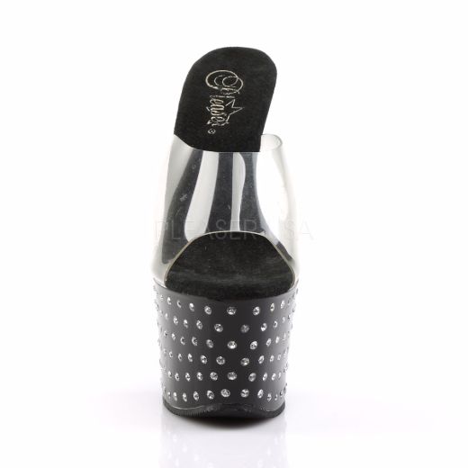 Product image of Pleaser Stardust-701 Clear/Black, 7 inch (17.8 cm) Heel, 2 3/4 inch (7 cm) Platform Slide Mule Shoes