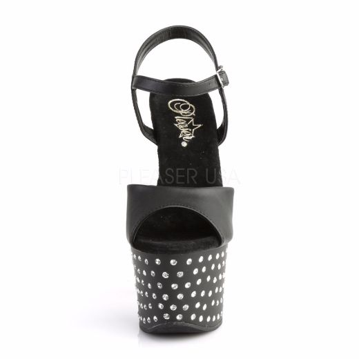 Product image of Pleaser Stardust-709 Black Faux Leather/Black Matte, 7 inch (17.8 cm) Heel, 2 3/4 inch (7 cm) Platform Sandal Shoes