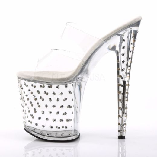 Product image of Pleaser Stardust-802 Clear/Clear, 8 inch (20.3 cm) Heel, 4 inch (10.2 cm) Platform Slide Mule Shoes
