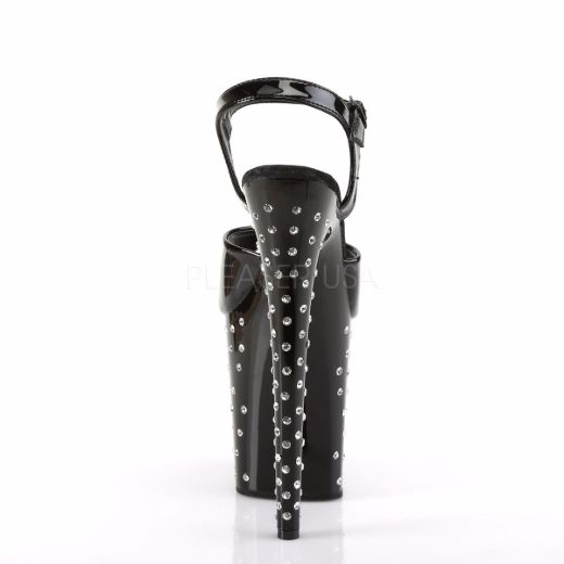 Product image of Pleaser Stardust-809 Black Patent/Black, 8 inch (20.3 cm) Heel, 4 inch (10.2 cm) Platform Sandal Shoes
