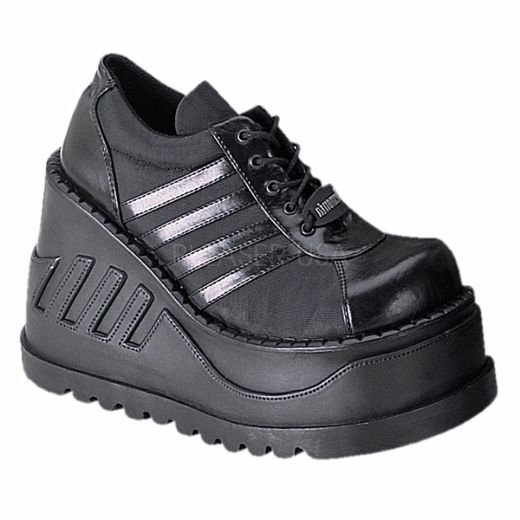 Product image of Demonia Stomp-08 Black Vegan Leather, 4 3/4 inch Platform Court Pump Shoes