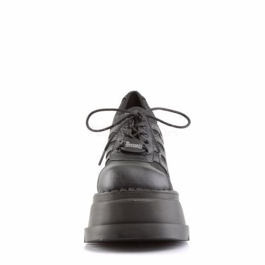 Product image of Demonia Stomp-08 Black Vegan Leather, 4 3/4 inch Platform Court Pump Shoes