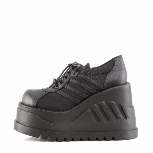 Product image of Demonia Stomp-08 Black Vegan Leather, 4 3/4 inch Platform Court Pump Shoes