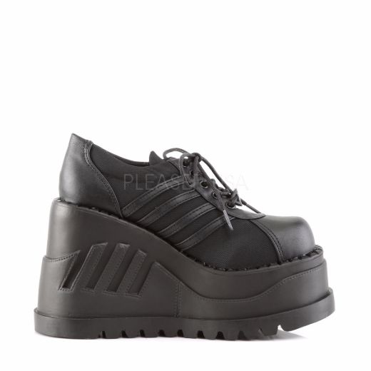 Product image of Demonia Stomp-08 Black Vegan Leather, 4 3/4 inch Platform Court Pump Shoes