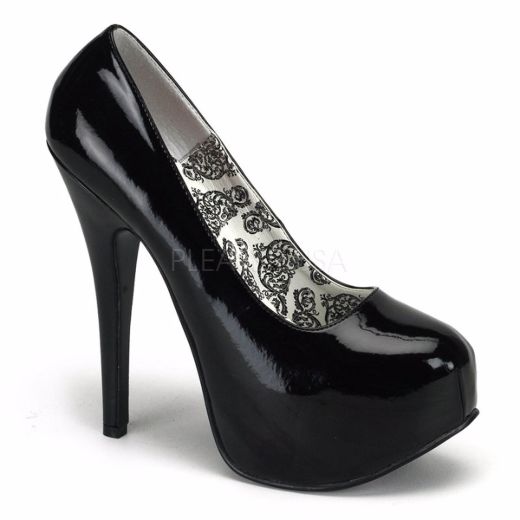 Product image of Pleaser Pink Label Teeze-06W Black Patent, 5 3/4 inch (14.6 cm) Heel, 1 3/4 inch (4.4 cm) Platform Court Pump Shoes