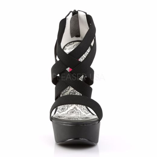 Product image of Pleaser Pink Label Teeze-47W Black Elasticated Band/Black, 5 3/4 inch (14.6 cm) Heel, 1 3/4 inch (4.4 cm) Platform Sandal Shoes