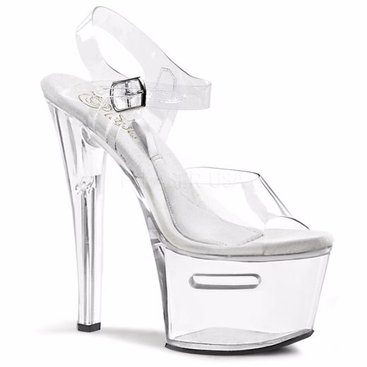 Product image of Pleaser Tipjar-708-2 Clear/Clear, 7 inch (17.8 cm) Heel, 2 3/4 inch (7 cm) Platform Sandal Shoes