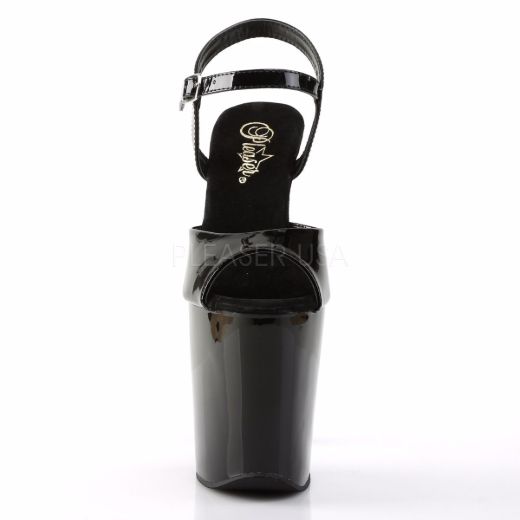 Product image of Pleaser Xtreme-809 Black Patent/Black, 8 inch (20.3 cm) Heel, 4 inch (10.2 cm) Platform Sandal Shoes