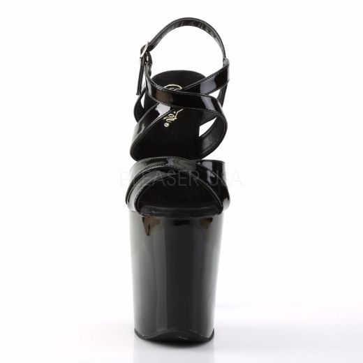 Product image of Pleaser Xtreme-872 Black Patent/Black, 8 inch (20.3 cm) Heel, 4 inch (10.2 cm) Platform Sandal Shoes