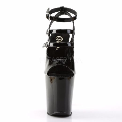 Product image of Pleaser Xtreme-873 Black Patent/Black, 8 inch (20.3 cm) Heel, 4 inch (10.2 cm) Platform Sandal Shoes