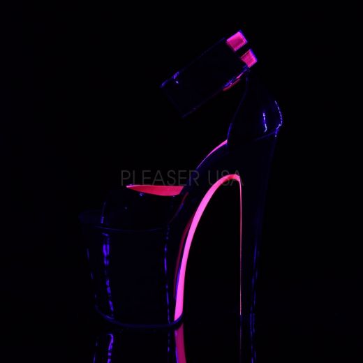 Product image of Pleaser Xtreme-875Tt Black Patent-Neon Hot Pink/Black, 8 inch (20.3 cm) Heel, 4 inch (10.2 cm) Platform Sandal Shoes