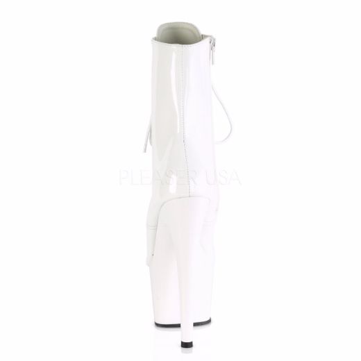 Product image of Pleaser ADORE-1020 White Patent/White 7 inch (17.8 cm) Heel 2 3/4 inch (7 cm) Platform Lace-Up Ankle Boot Side Zip