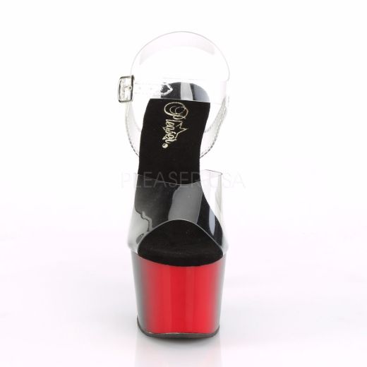 Product image of Pleaser ADORE-708BR Clear/Red-Black 7 inch (17.8 cm) Heel 2 3/4 inch (7 cm) Platform Two Tone Ankle Strap Sandal Shoes