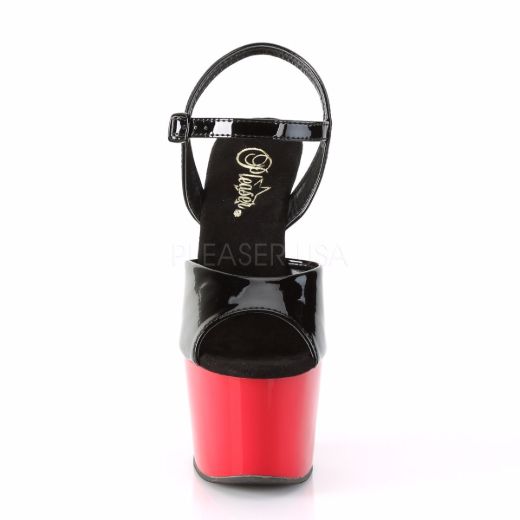Product image of Pleaser ADORE-709 Black Patent/Red 7 inch (17.8 cm) Heel 2 3/4 inch (7 cm) Platform Ankle Strap Sandal Shoes