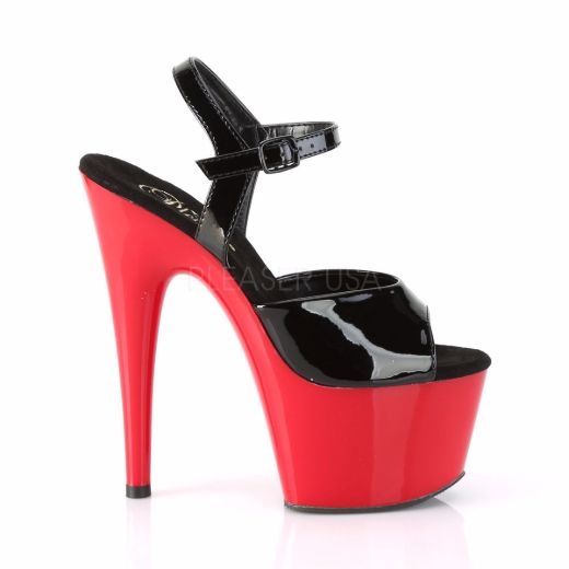 Product image of Pleaser ADORE-709 Black Patent/Red 7 inch (17.8 cm) Heel 2 3/4 inch (7 cm) Platform Ankle Strap Sandal Shoes