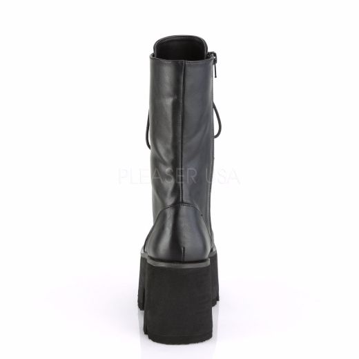 Product image of Demonia ASHES-105 Black Vegan Faux Leather 3 1/2 inch (9 cm) Chunky Heel 2 1/4 inch (5.7 cm) Platform Lace-Up Mid-Calf Bt Side Zip