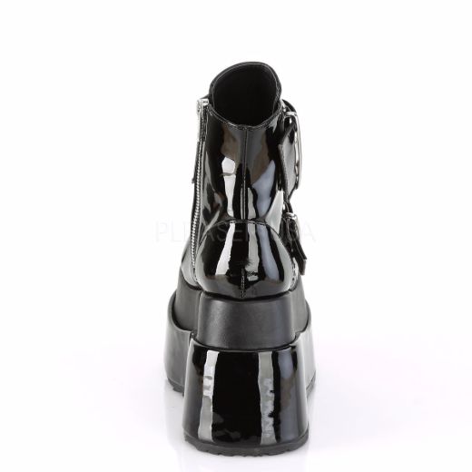 Product image of Demonia BEAR-104 Black Patent-Vegan Faux Leather 4 1/2 inch Tiered Platform Lace-Up Ankle Boot Side Zip