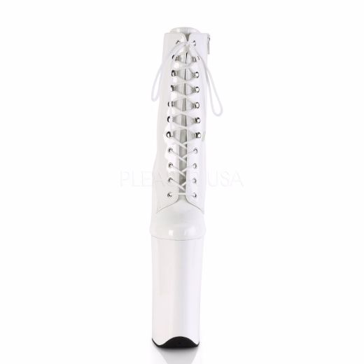 Product image of Pleaser BEYOND-1020 White Patent/White 10 inch (25.5 cm) Heel 6 1/4 inch (15.9 cm) Platform Lace-Up Ankle Boot Side Zip